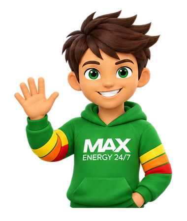 Max, the Max Energy 24/7 guide, walking in and waving hello